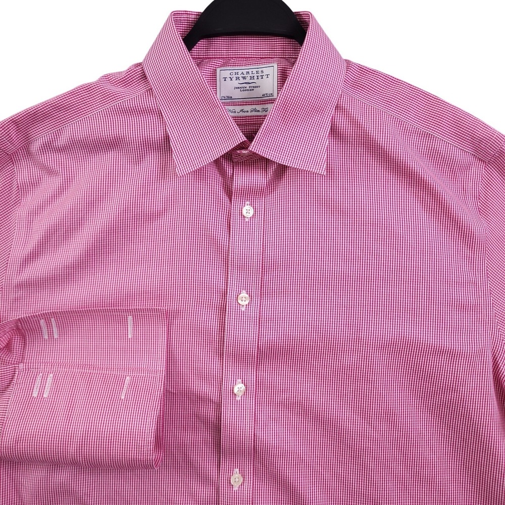 Charles Tyrwhitt Dress Shirt 17.5 36 Slim Fit French Cuff Non Iron Pink White